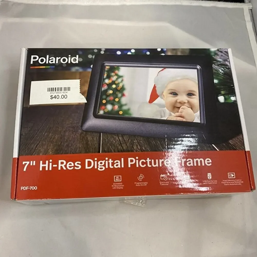 Polaroid 7” Hi-Res Digital Picture Frame PDF-700 | Auto On/Off | LED Display
